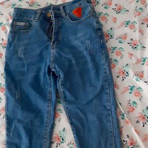 Blue denim high waist jeans
